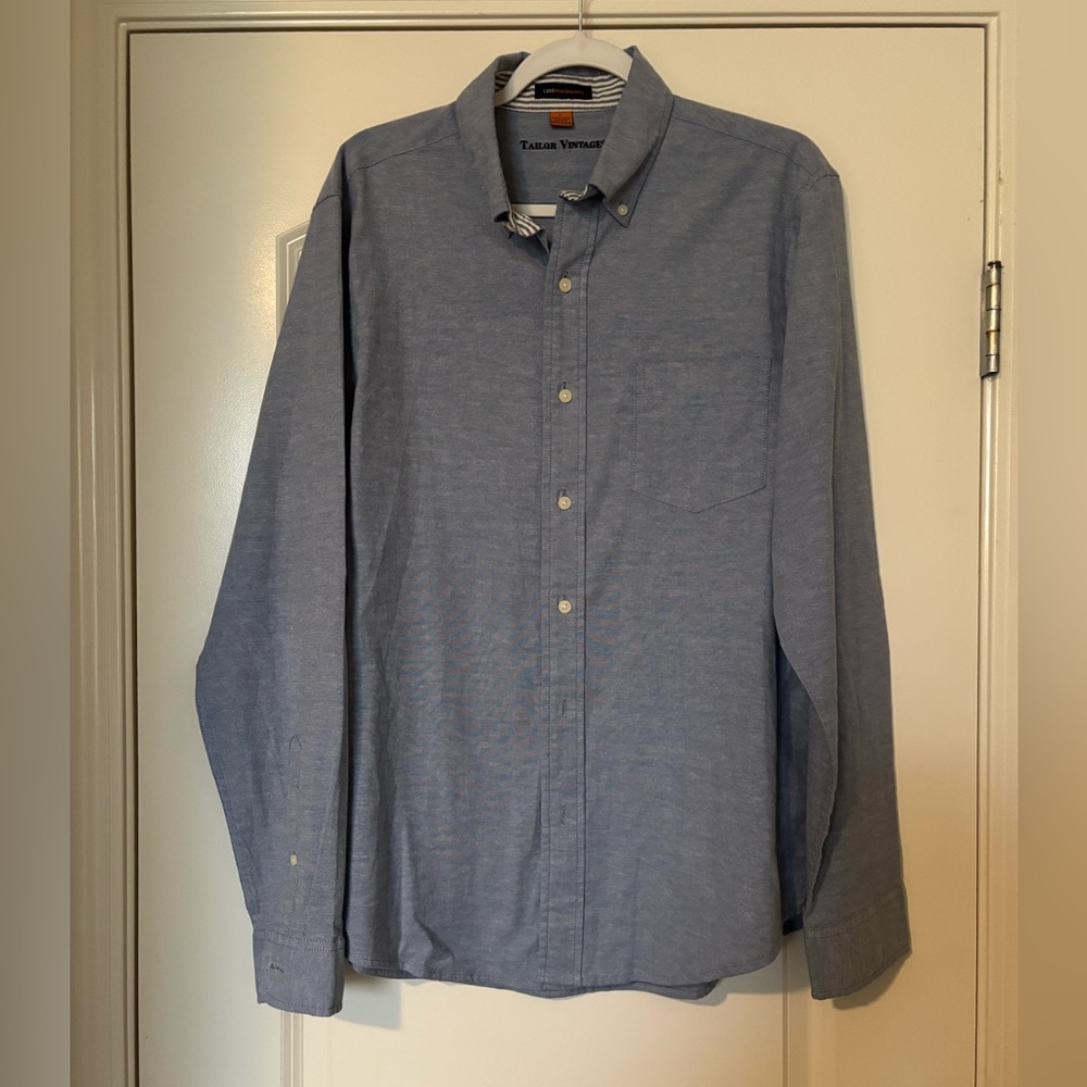 Tailor Vintage Men's Casual Chambray Blue Button Down Shirt